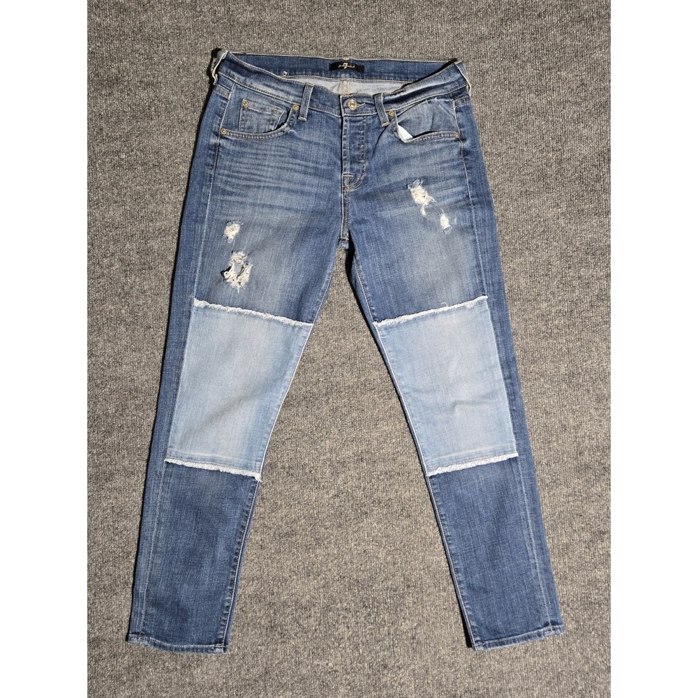 7 For All Mankind Jeans Mid Rise Patchwork Distressed Stretch Denim Womens 26